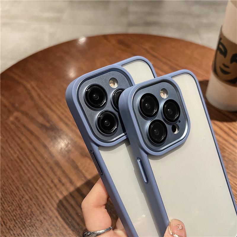 Applicable To Apple 14Pro Dark Purple Mobile Phone Case Iphone13 Anti-fall Gold Shield High-end 15 Fine Hole Protection Case