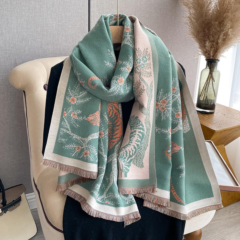 Thickened Jacquard Office Shawl Warm Women'S Flower Long Imitation Cashmere Scarf Double-Sided Scarf