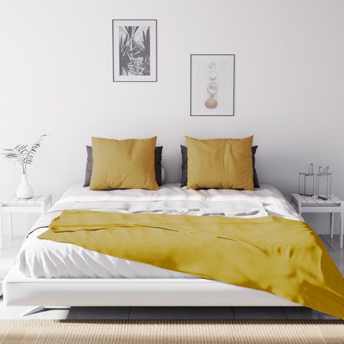 Jeté de lit - Soleil d'Ocre - Adèle - Jaune moutarde - 240x220 cm - Fines rayures ton sur ton