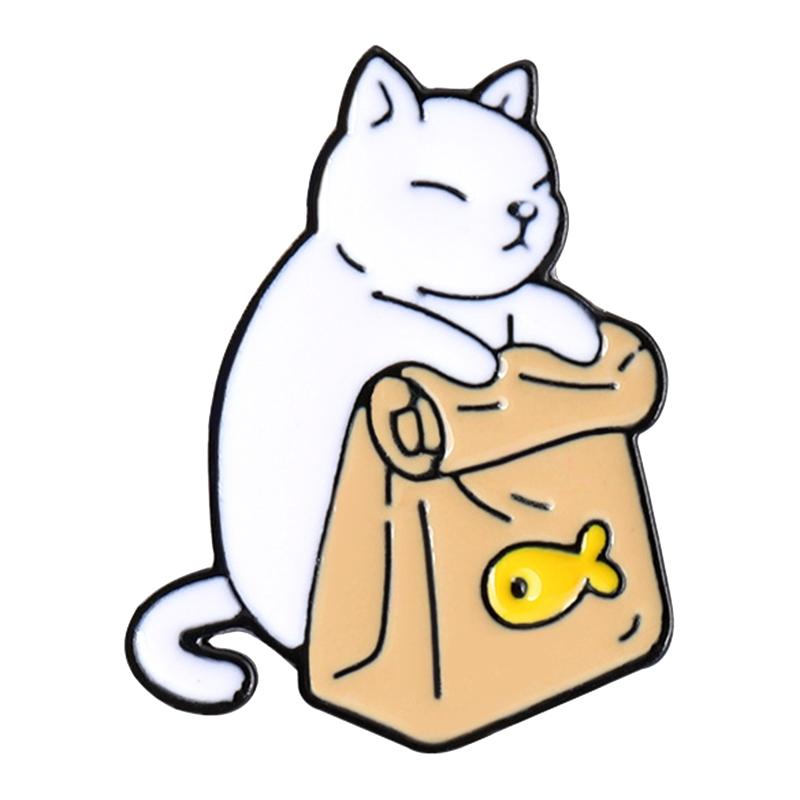 

Handmade Cats and Food Enamel Pin Brooch Badge Lapel Pin Exquisite Gift Decoration for Women Men Girl Fashion Jewelry 1 белый