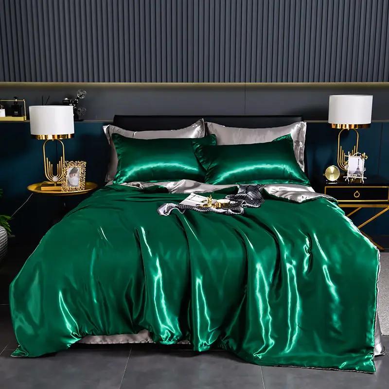 Luxus 100% Seidenbettwäsche-Set mit Bettbezug-Set Doppel- King- Queen-Size Bettwäschebezug-Set 4-teilig Bettdecke Bettwäsche-Sets