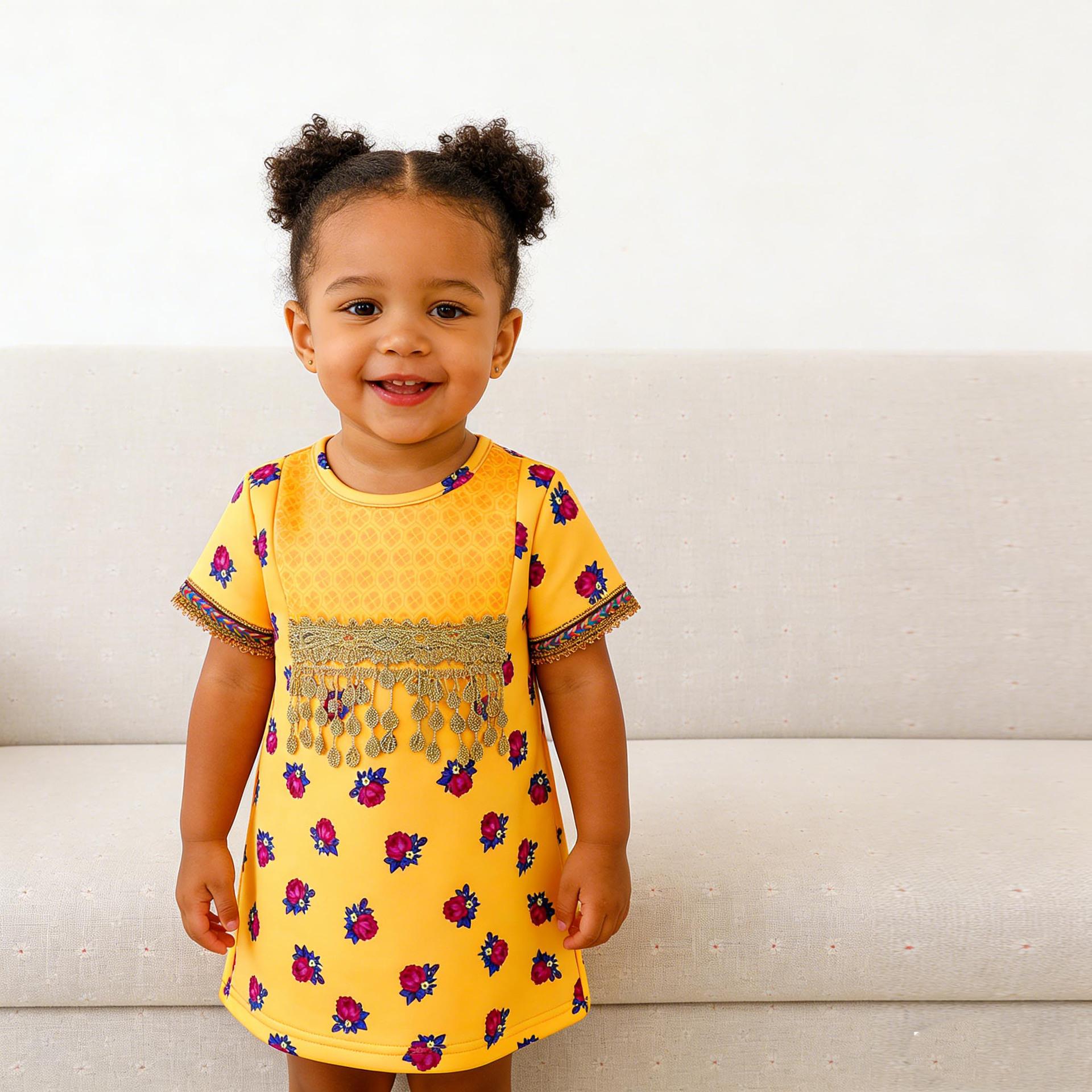 

Ethnic Style Girls Gold Lace Collar Floral Princess Dress 3-6 months оранжевый