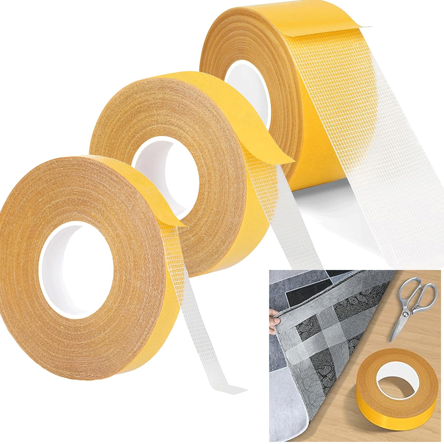 

3 Rolls, Super Strong Double Sided Tape, Mesh Double-Sided Tape, Strippable, Glass Fiber Contained, Length 10m*Width 2cm+Length 10m*Width
