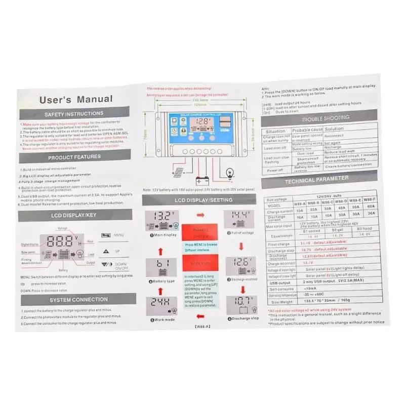 Solar Laderegler 12V24V 30A/20A/10A Auto LCD Dual USB 5V Ausgang Photovoltaik Solarpanel Entlader Regler PV Last