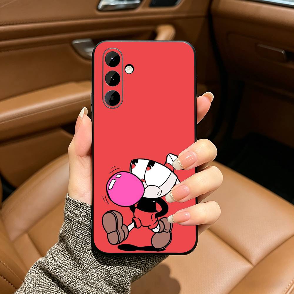 Funda de Teléfono Linda de CupHead y MugMan Para Samsung Galaxy A73,A71 A72,A70,A53,A52,A51,Funda Negra de Silicona Suave