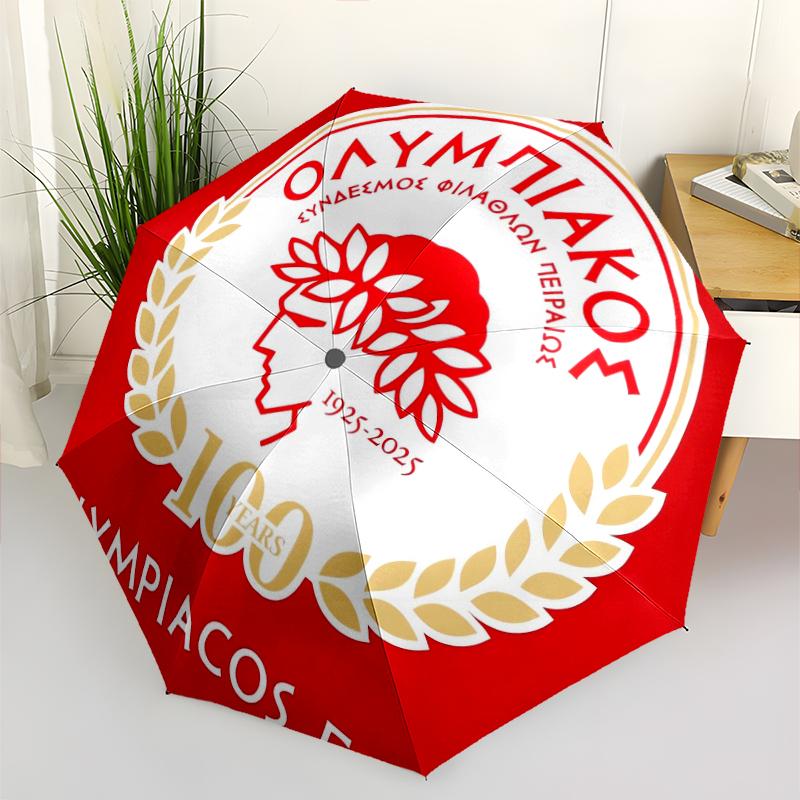 Olympiacos F.C Fashionable Automatic Opening/Closing Folding Umbrella. Portable and Foldable, Ideal for Gift, Travel, and Daily Use.