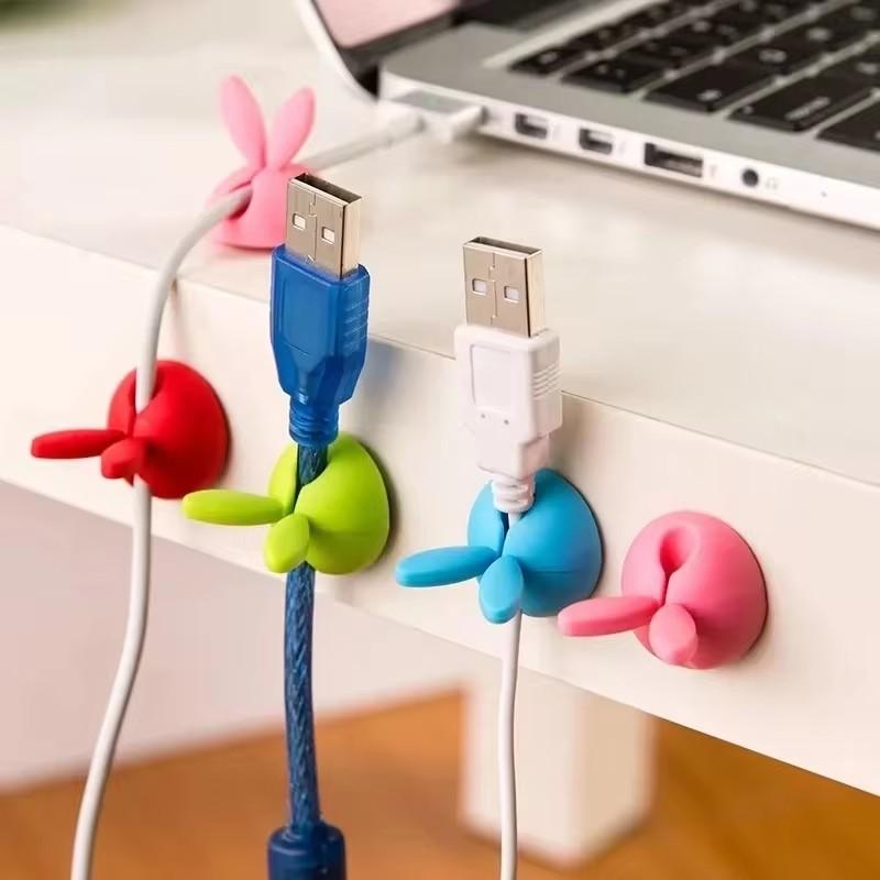 Cute Rabbit Ear Cable Manager Desktop Car Dashboard Charger Cables Clasp Clip Desk Line Organizer Bunny Ear Winder Holder