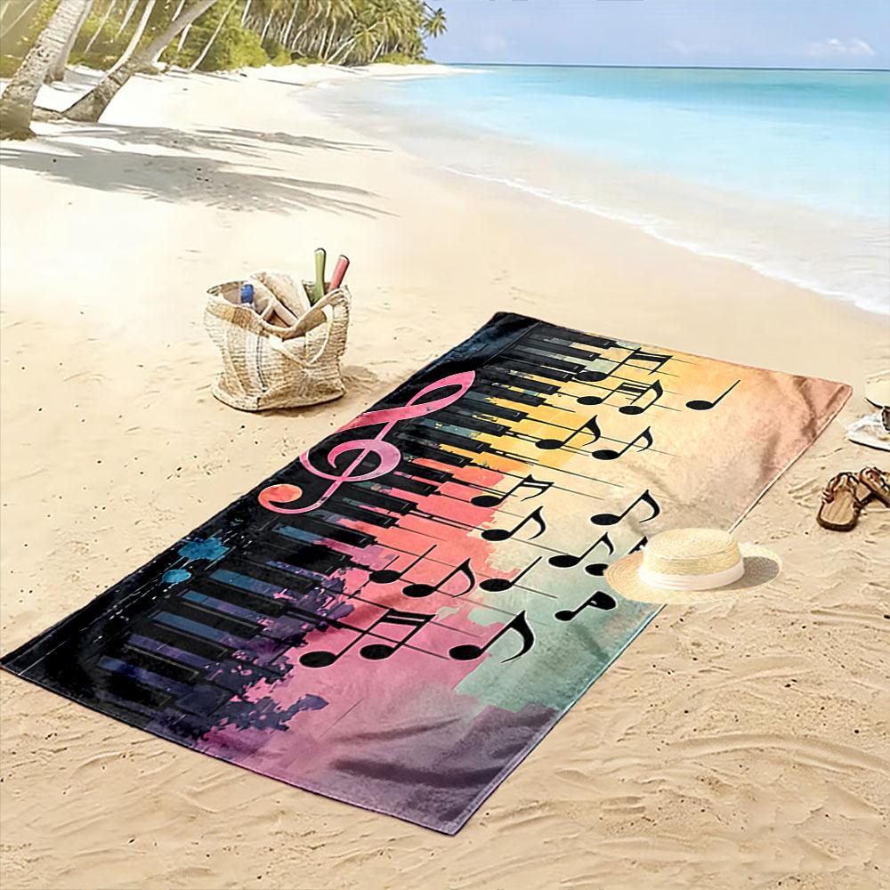 Music Note and Piano Sunset Beach Towel Quick-drying for Travel Outdoor Sports Jogging Beach and Swimming
