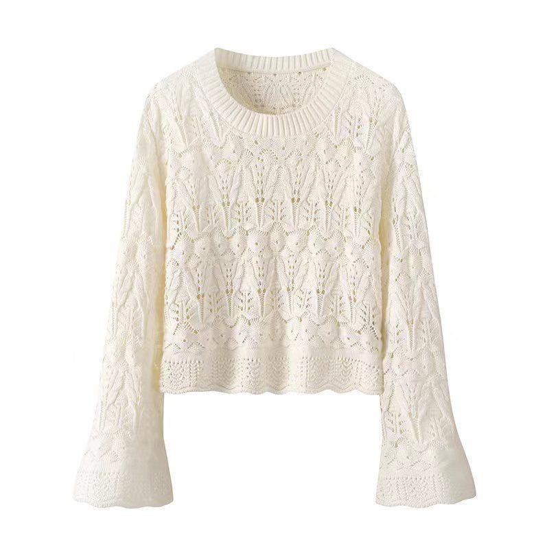 

Женский однотонный белый элегантный вязаный топ с ажурным узором, весна-лето, круглый вырез, свободный крой, легкий, модный XXL покинуть белый