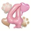 7PCS Animal Let's Pawty Dog Cat Paw Heart-shaped Aluminum Balloon 32inch Pink 1-9 Number Birthday Party Deco Balloon Baby Shower