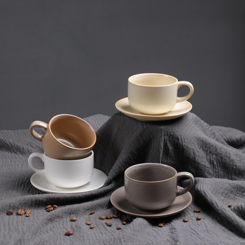 Zestaw Filiżanka i Spodek do Kawy Wypalany w Piecu, Retro Ceramiczna Filiżanka Kreatywny Kubek na Popołudniową Herbatę, Filiżanka do Kawy Cappuccino Latte