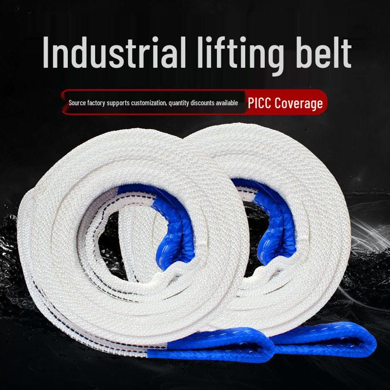 White Flat Lifting Sling - 2, 3, 5 Ton Capacities - Industrial Crane Fabric Hoist Rope