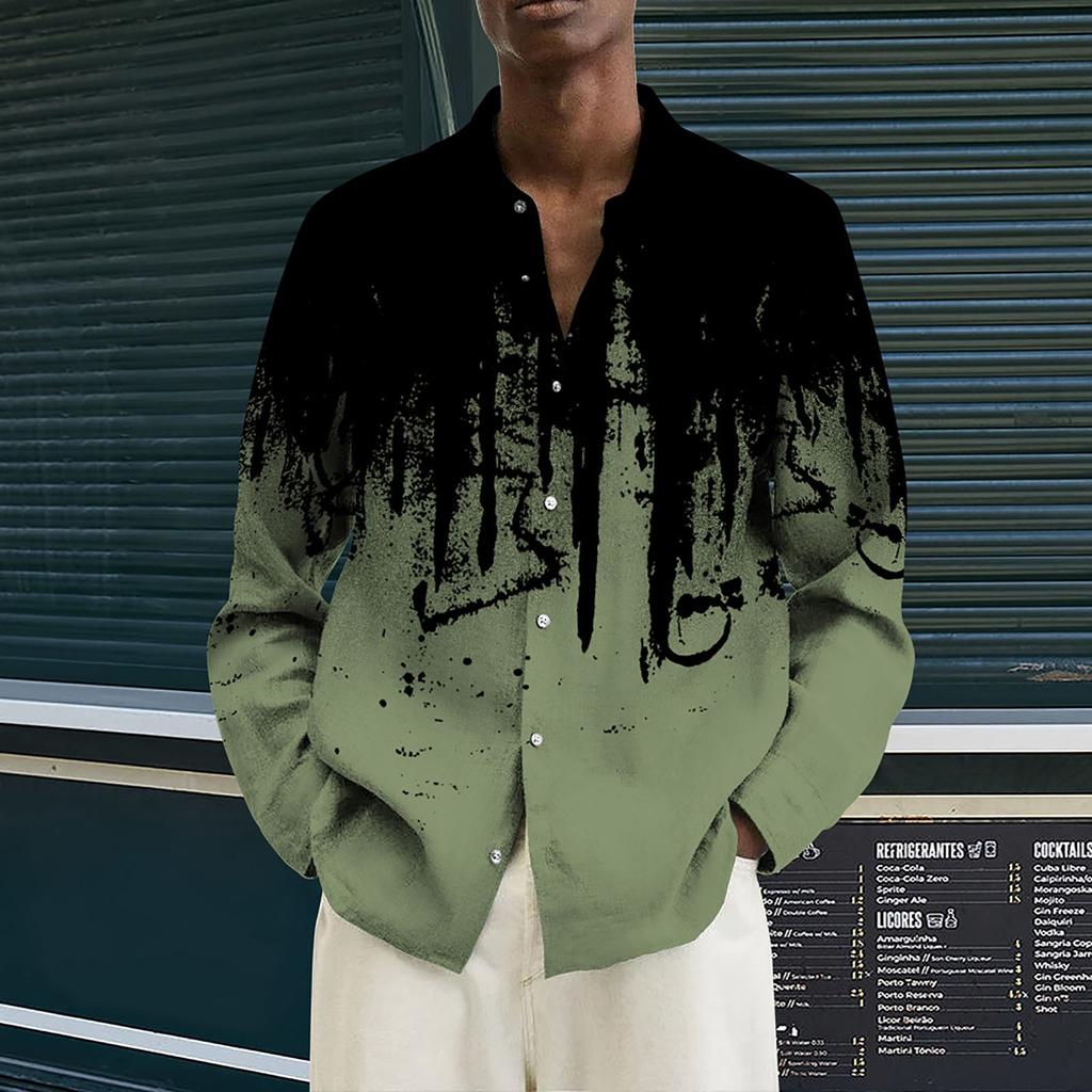 Men's Printed Long Sleeve Shirts Casual Loose Printed Long Sleeve Shirts