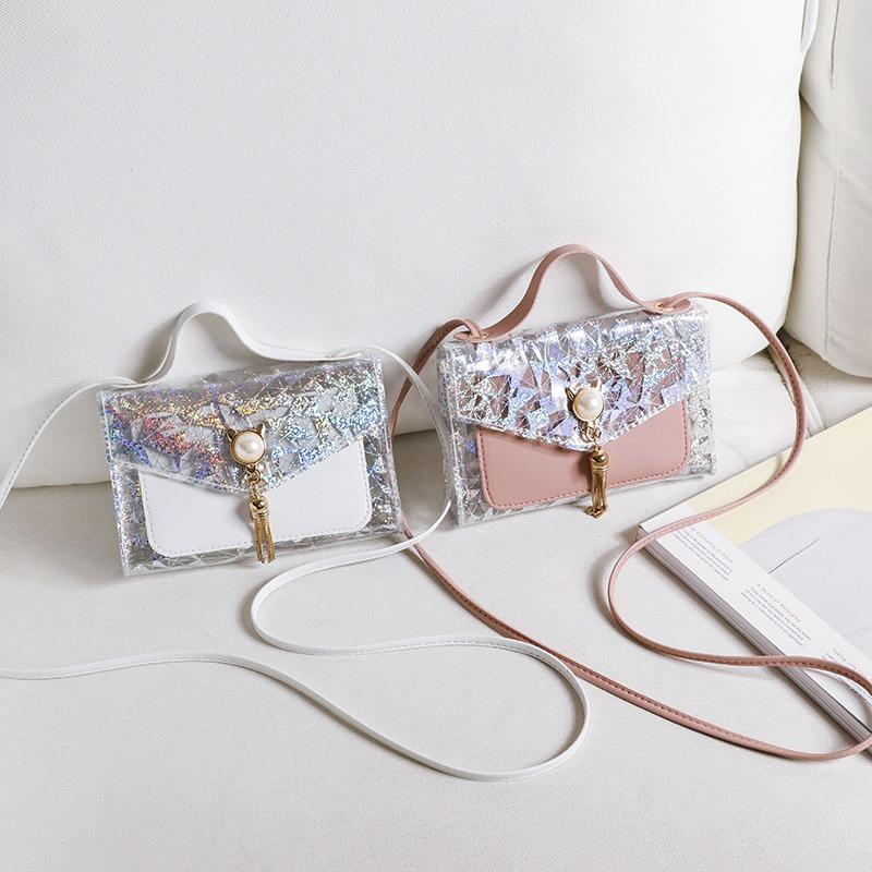 Pearl Pendant Transparent Fringed Women's Bag Transparent Trend Printed Shoulder Versatile Messenger Bag