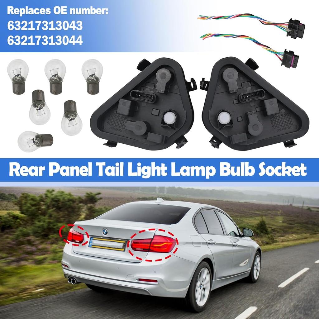1Pair Tail Lights Bulb Socket Panel & Plug Connector Harness & Six Bulbs For 2012-2015 BMW 3 Series 320I 328I 328D 335I Replaces 63217313043