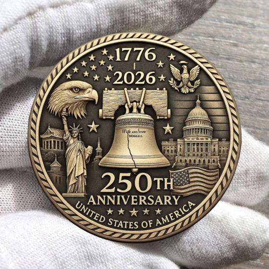 US 250th Anniversary Souvenir Coin Double-Sided Carved United States History Commemorative Badge