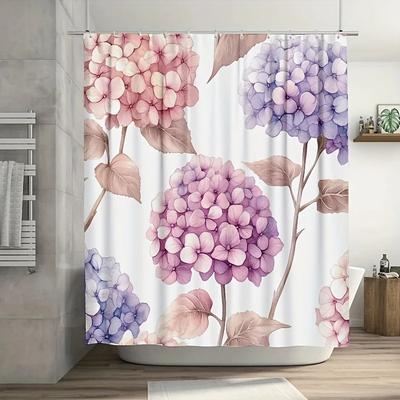 1pc Pastel Hydrangea Shower Curtain - Seamless Design, 71x71 Inch, Polyester, 12 Hooks, Hand Wash, Summer Bathroom Decor