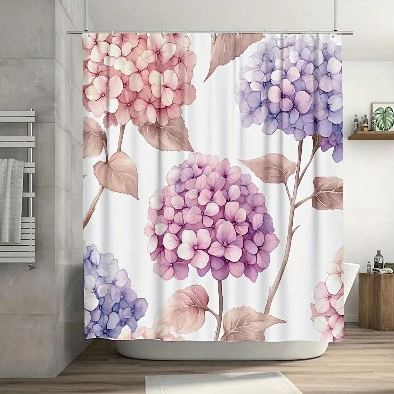 

1Pc Pastel Hydrangea Shower Curtain - Seamless Design, 71X71 Inch, Polyester, 12 Hooks, Hand Wash, Summer Bathroom Decor W60H190(CM)-1 Pcs