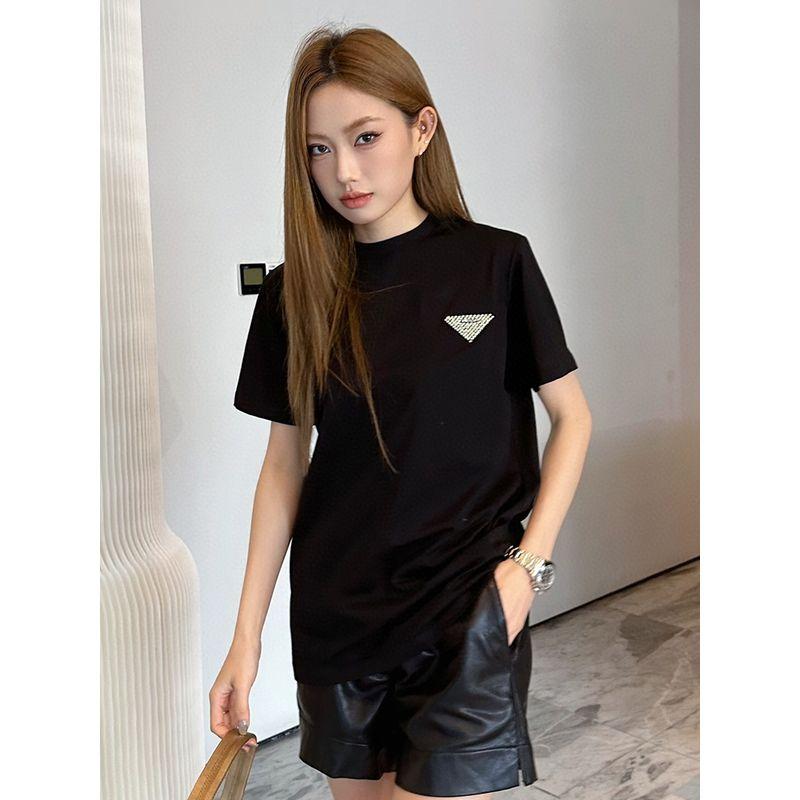 

Trendy 24 Spring/Summer New Arrival Pure Color Triangle Diamond Letters Short-Sleeved T-shirt Men s and Women s Loose Mid Length Long Length T-shirt