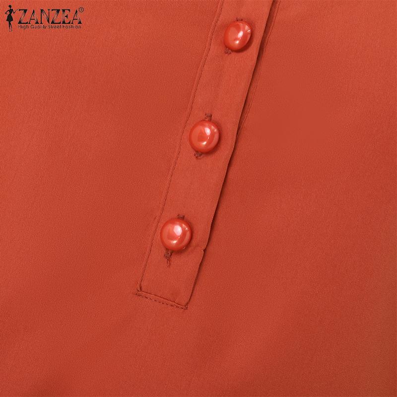 ZANZEA Women Casual Turn Down Collar Loose 3/4 Sleeve Plain Dress