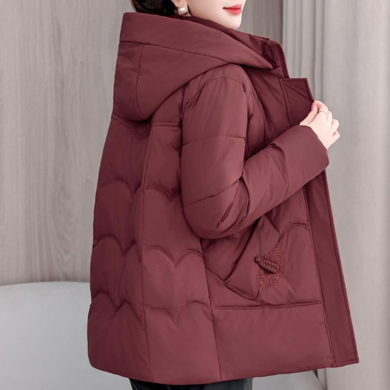 Mărimi Mari XL-5XL Jachete de Iarnă pentru Femei de Vârstă Mijlocie cu Glugă Elegante Largi Groase Călduroase Parkas cu Broderie Paltoane de Damă