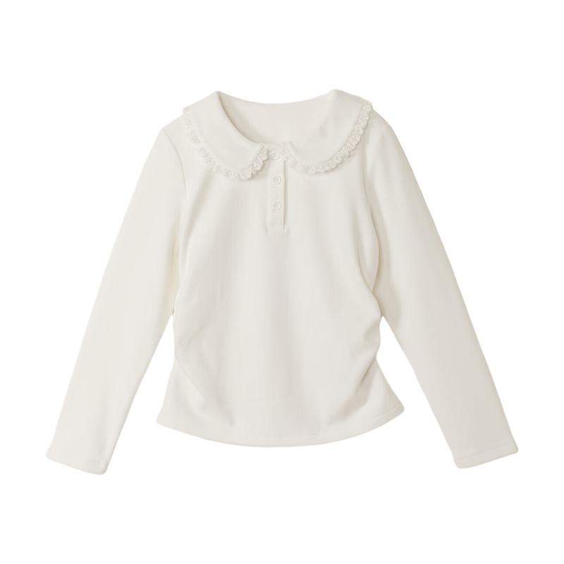 Desa Girls' Solid Color Lapel Long Sleeve T-Shirt