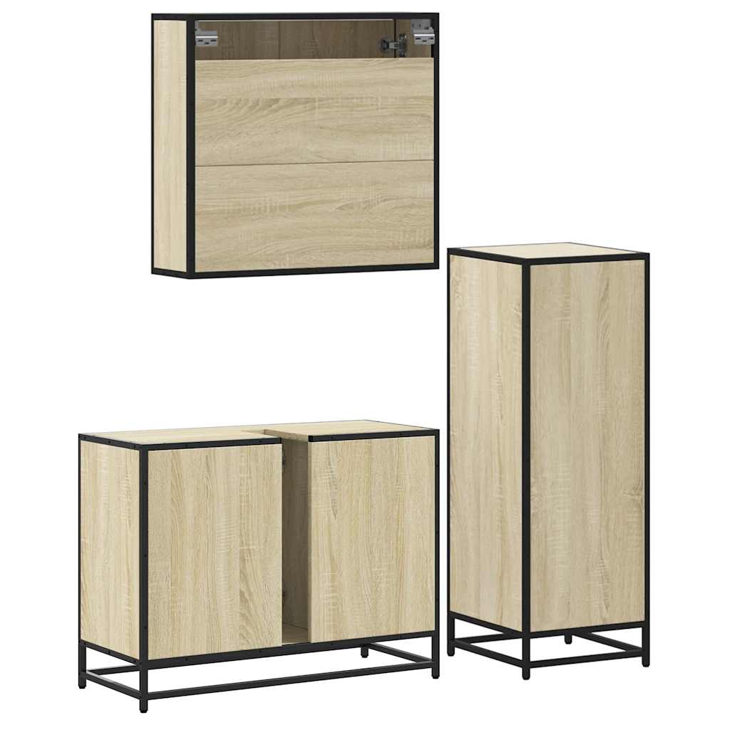 3 Piece Bathroom Furniture Set Sonoma Oak Wood Based Material