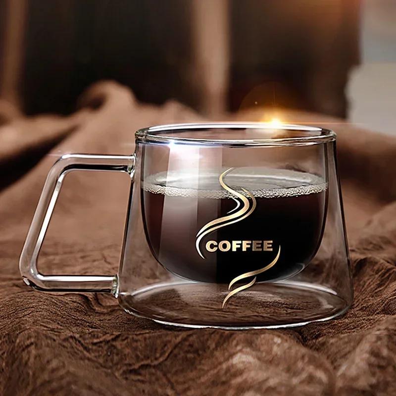 200ml Žáruvzdorný dvoustěnný skleněný šálek na espresso s uchem - Průhledný hrnek na kávu pro cappuccino, latte, čaj a víceúčelový