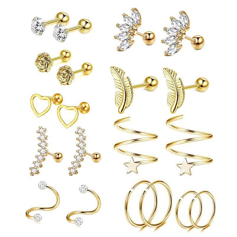 Stainless steel piercing accessories - simple earrings, ear clips, ear rings, ear barb hooks set