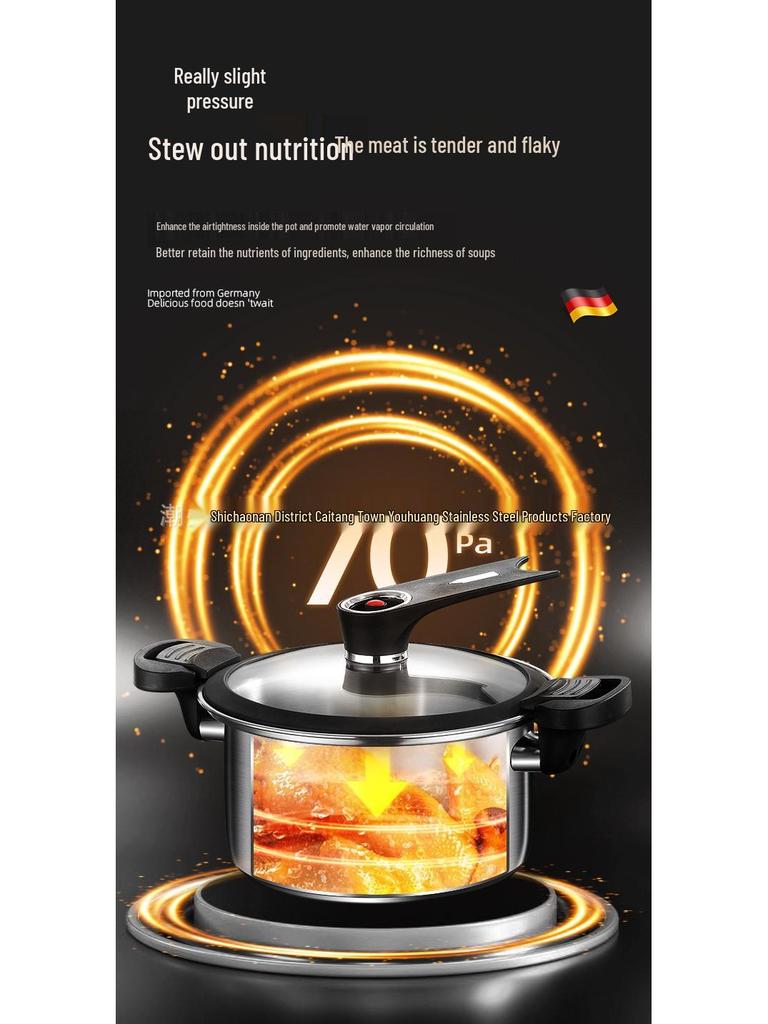 Multi-Functional 304 Stainless Steel Micro-Pressure Soup Pot, Compatible with Induction and Gas Stoves, Five-Layer Steel Composite Base.