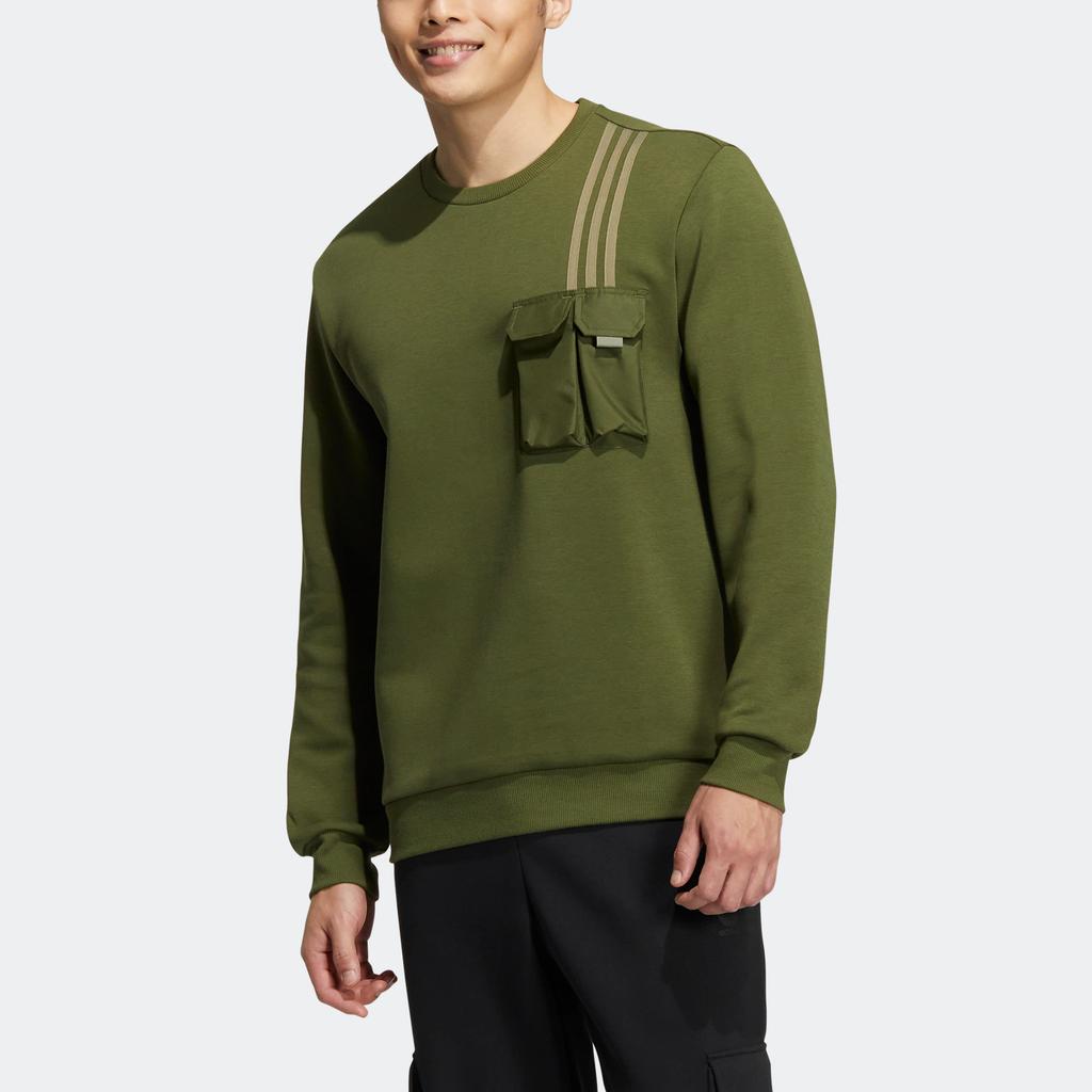 Adidas Neo Classic Three-Stripe Logo Patch Pocket Long-Sleeve Sports Sweatshirt Men Tops Olive-Green HM2018