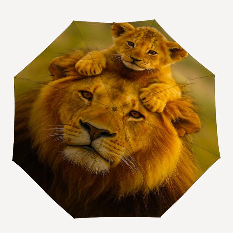 1pc Lion Cub Automatic Folding Umbrella - Compact Travel Umbrella with Auto Open/Close 8-Rib Heavy-Duty Shaft for Women/Men -l046