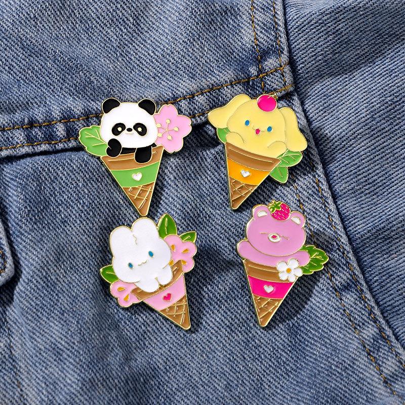 Original Enamel Alloy Brooch Cute Small Animal Ice Cream Sweet Pin Badge for Kid Clothes Backpack Decoration Wholesale