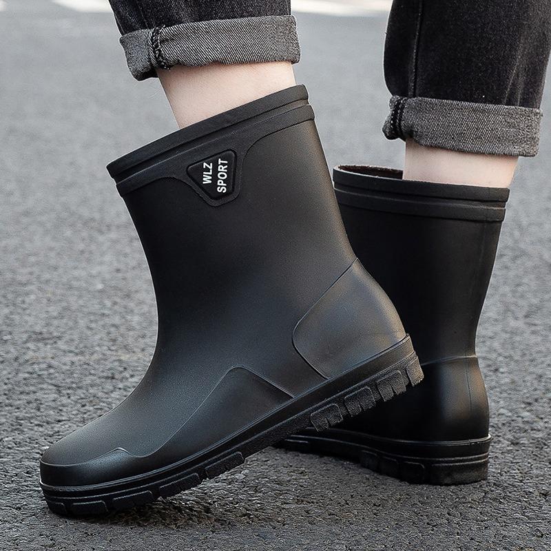 New Thickened Rain Shoes Men's Short Tube Non-slip Waterproof Shoes Wear-resistant Medium Tube Warm Bundle High Tube Rain Boots Rubber Shoes