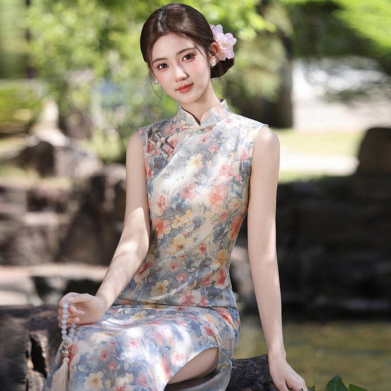 Sleeveless National Style New Chinese Daily Suzhou Long Cheongsam Improved Young 1011 New Women's High Sense Summer