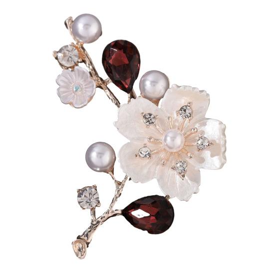 Mother Day Brooch with Strong Pin Design Imitation Pearl Cubic Zirconia Inlay Flower Shape Sweater Badge