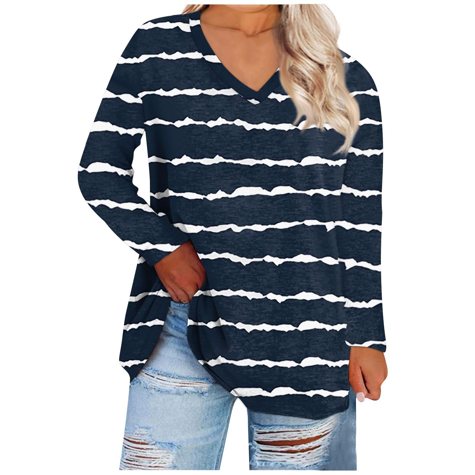 

Женская свободная и удобная футболка с длинными рукавами и круглым вырезом, повседневная XXXL тёмно-синий