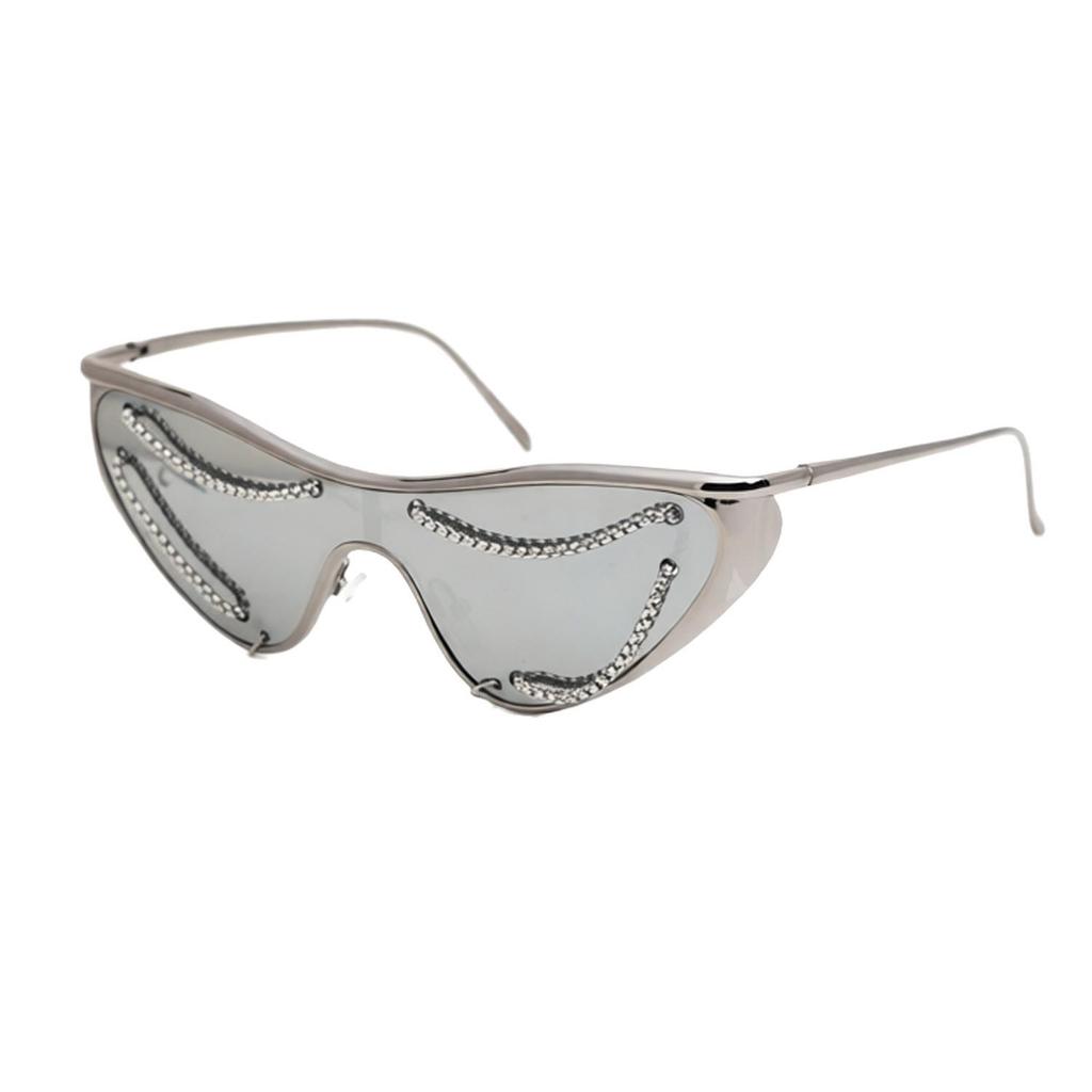 Trendy Cat Eye Chain Sunglasses with Cross Metal Frame – Fashionable European & American Design