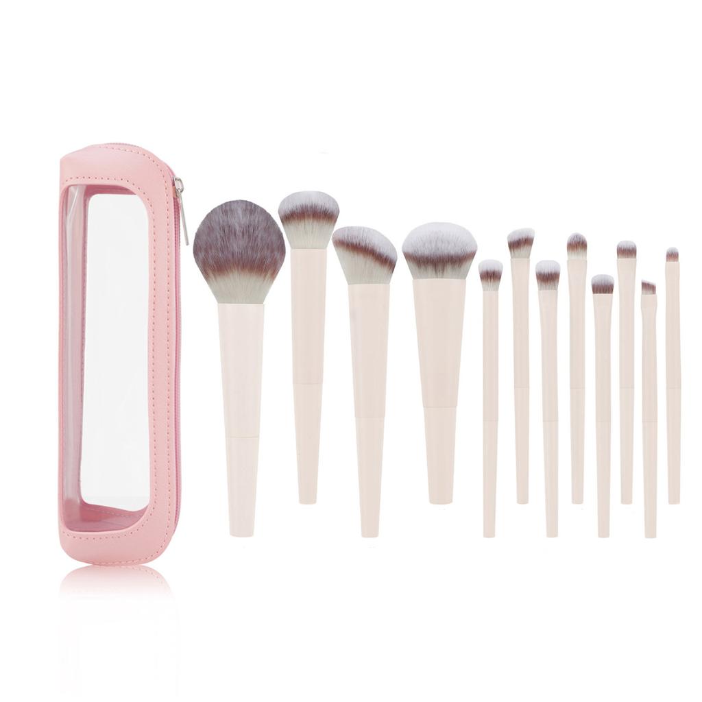 12 makeup brushes with bag set Three-color hair makeup brush Eye brush Foundation brush Contour loose powder brush Beauty tool now