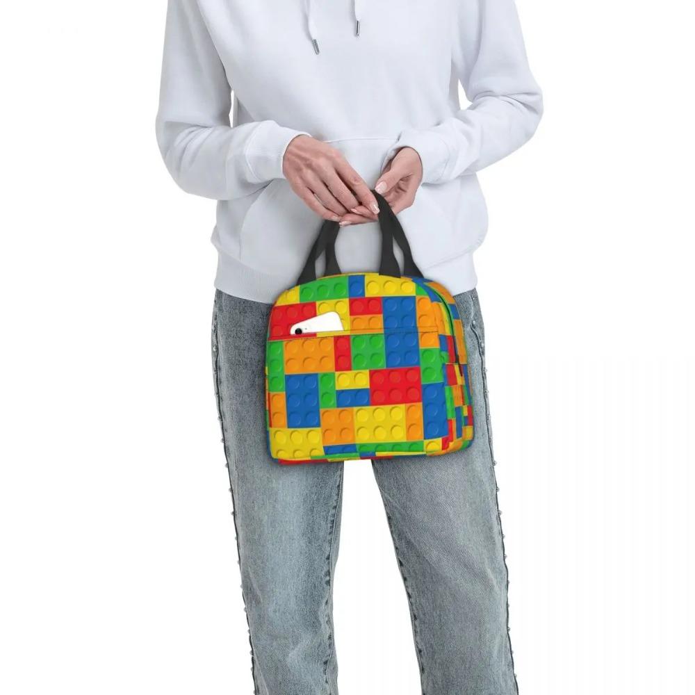 Colorful Bricks Blocks Toys Design Insulated Lunch Bag for Women Children Leakproof Food Boxes Thermal Lunch Box Tote