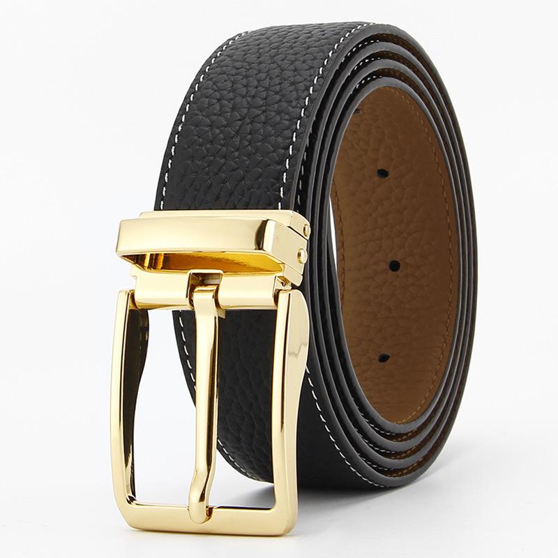 

Ремень с пряжкой-пином из личи Мужской ремень из натуральной коровьей кожи первого слоя Модный повседневный ремень 110-130CM