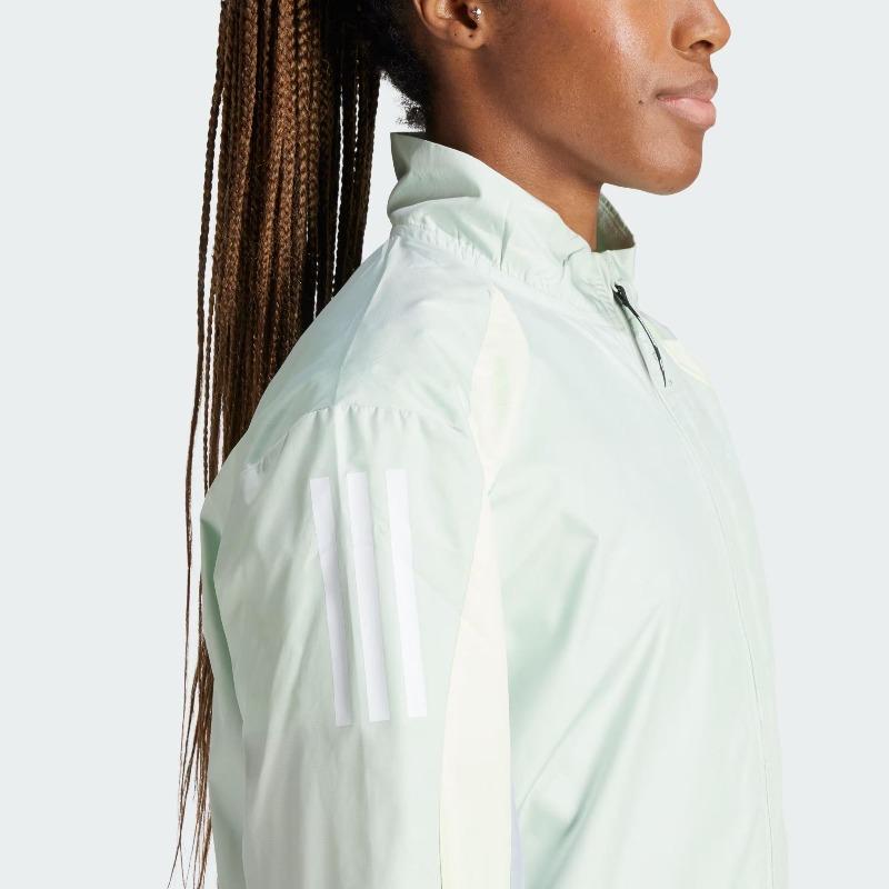 adidas Own The Run Colorblock Jacket Windproof Breathable Water-Resistant Retro Sports Stand Collar Jacket Women Jackets Linen-Green IQ3873