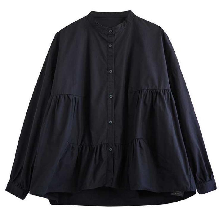 Plus Size Women Blouse Oversized Long Sleeve Casual Top Loose Button Shirt Solid Black Spring Summer Tops