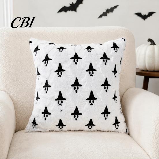 Versatile Square Throw Pillow Covers Halloween Ghost Cushion Cover, Fuzzy 18x18 Inch Washable Plush Case for Sofa Couch Home Holiday Decor Removable