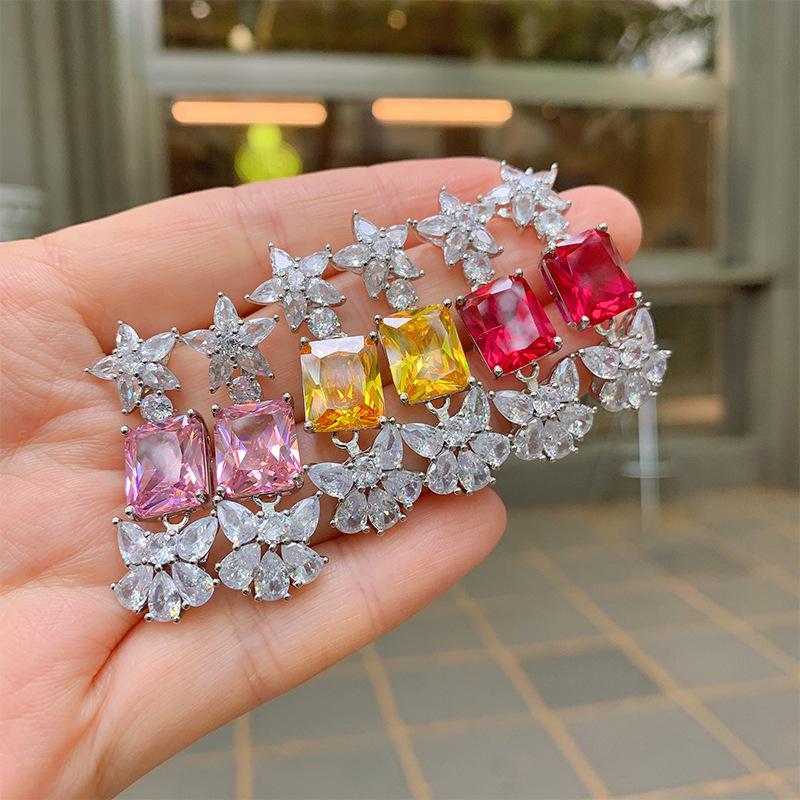 Pink Diamond Gemstone, Stud, Simulated Yellow Diamonds, Exaggerated Electroplated'S Jewelry
