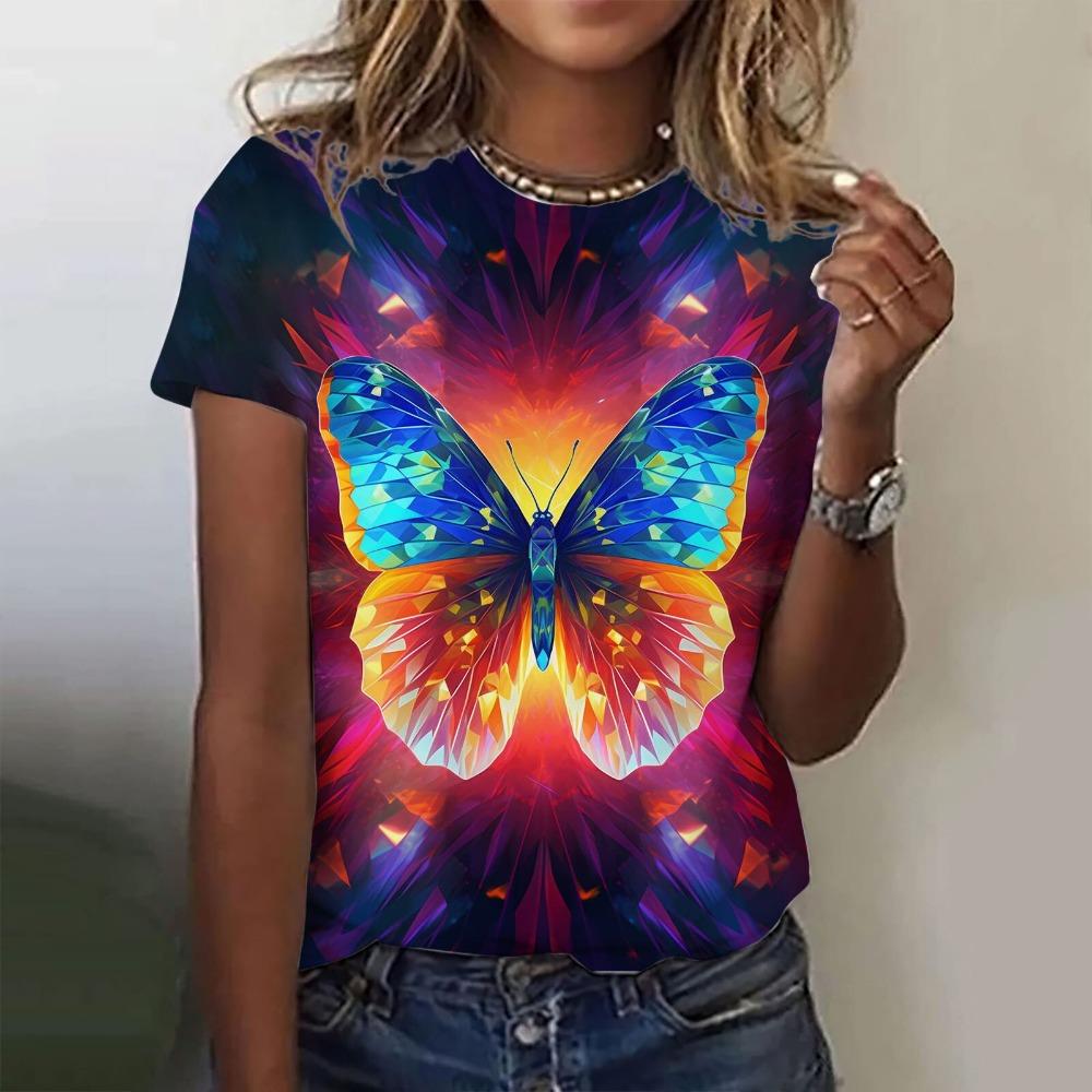 Butterfly 3D Print  Women's Casual Fashion Oversized Short Sleeve Y2K Girl Tops Clothing