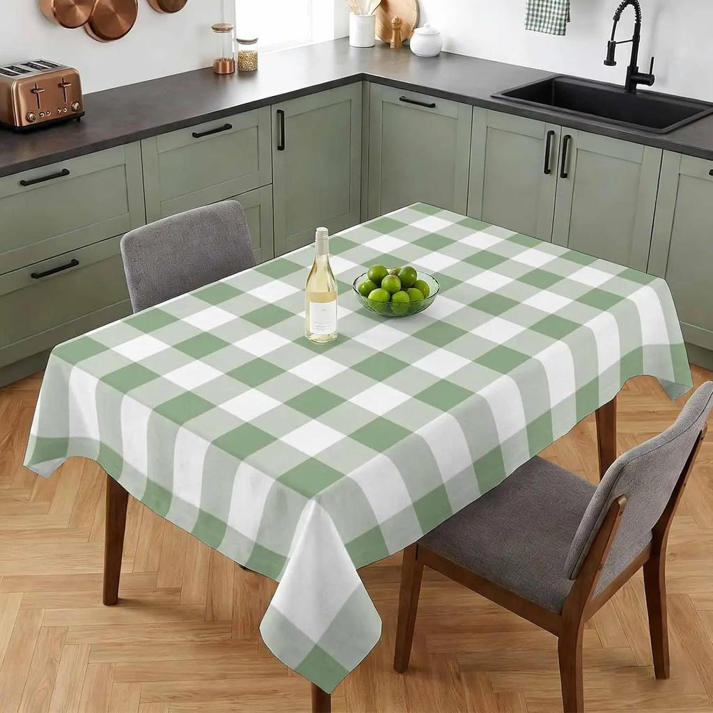 1pc Modern Plaid Tablecloth Green And White Checkered Print Table Cover For Dining Room Kitchen Party Dustproof Rectangular