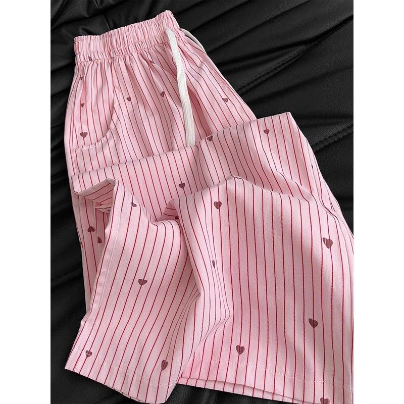 

It s So Sunny to Go out and Play! Sweet Stripes Heart Printing Loose Pants Female Loose Small Mop Cool Pants Heart Print Quality Edition] S