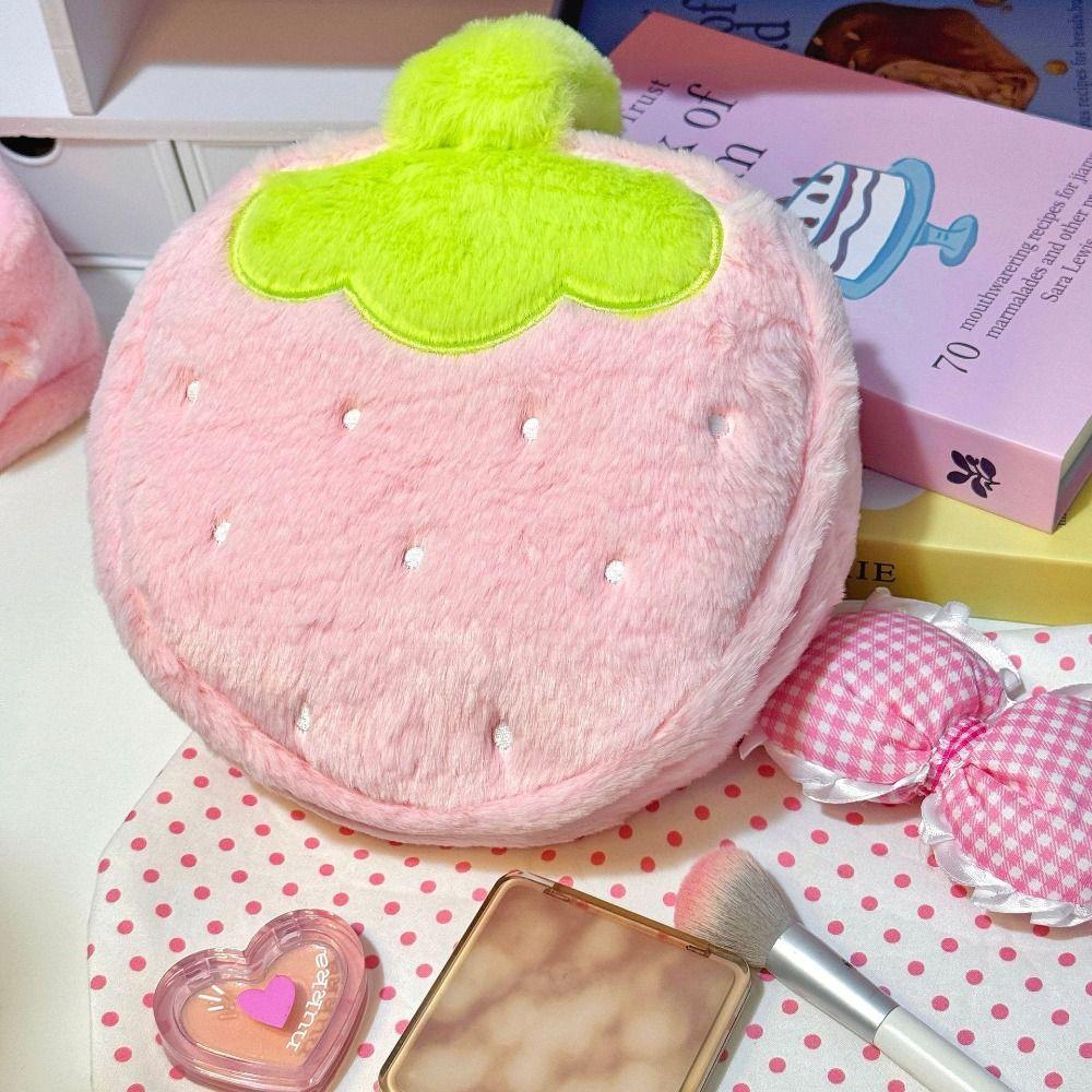 Multi-functional Cosmetic Bag Strawberry Shape Handheld Storage Bag Jewelry Miscellaneous Storage Cosmetic Pouch Women