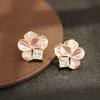 Sweet temperament, pink and white oil-dripping petal earrings, gold-plated stone-studded exquisite pierless earrings, earrings, women's earrings.